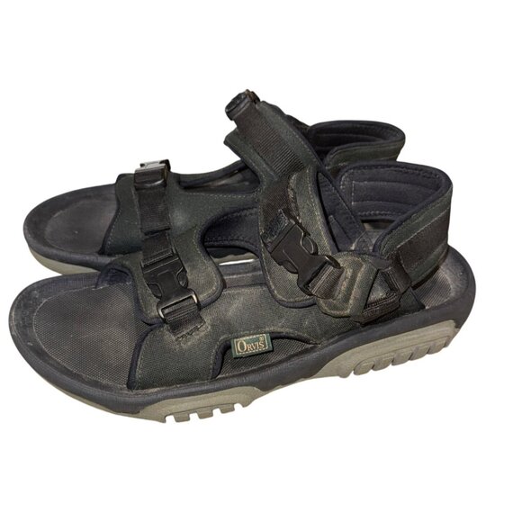 Orvis Mens Outdoor Trail Hiking Sport Water Sandals 13 Black Hook Loop Straps - Picture 2 of 9